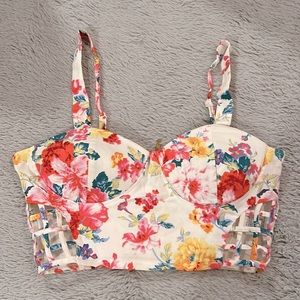 White Flower Pattern Bralette Top